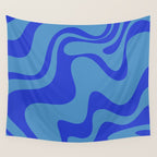 Retro Liquid Swirl Contemporary Abstract Pattern 2 in Cobalt Blue Wall Tapestry Gallery Image 4