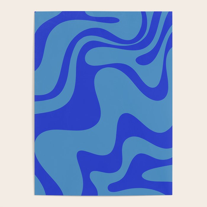 Retro Liquid Swirl Contemporary Abstract Pattern 2 in Cobalt Blue Poster Gallery Image 1