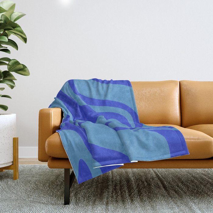 Retro Liquid Swirl Contemporary Abstract Pattern 2 in Cobalt Blue Throw Blanket Gallery Image 1