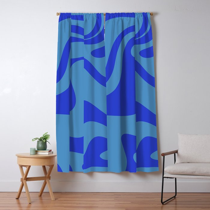 Retro Liquid Swirl Contemporary Abstract Pattern 2 in Cobalt Blue Window Curtain Gallery Image 5