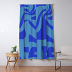 Retro Liquid Swirl Contemporary Abstract Pattern 2 in Cobalt Blue Window Curtain Gallery Image 5