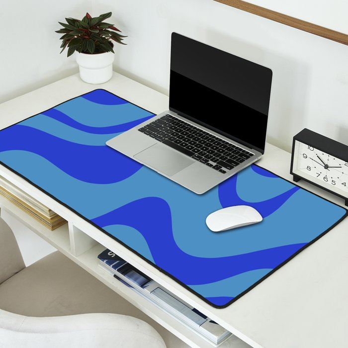 Retro Liquid Swirl Contemporary Abstract Pattern 2 in Cobalt Blue Desk Mat Gallery Image 2
