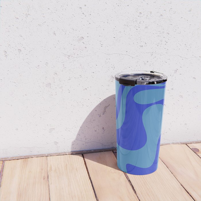 Retro Liquid Swirl Contemporary Abstract Pattern 2 in Cobalt Blue Travel Mug Gallery Image 4