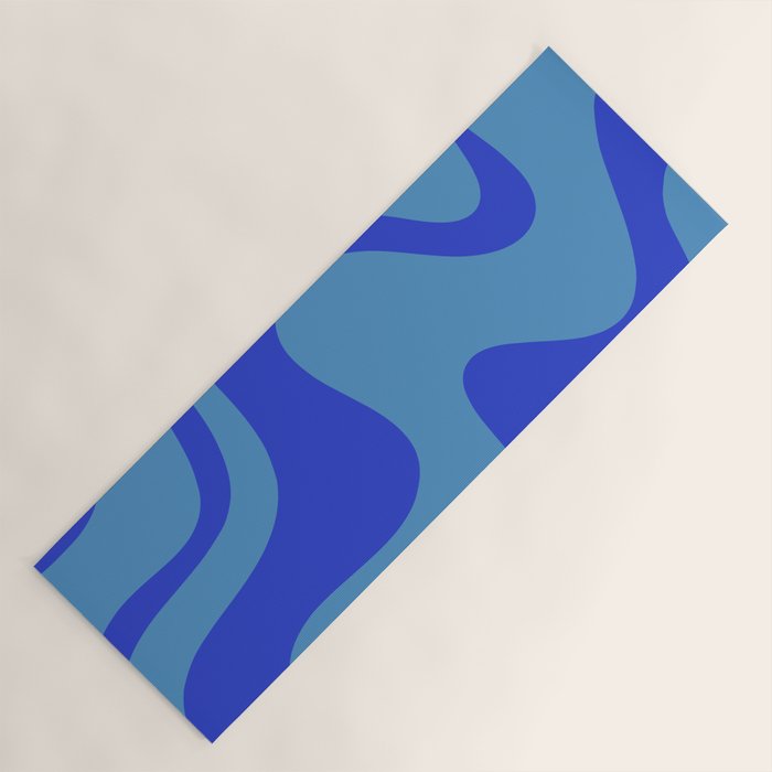 Retro Liquid Swirl Contemporary Abstract Pattern 2 in Cobalt Blue Yoga Mat Gallery Image 1