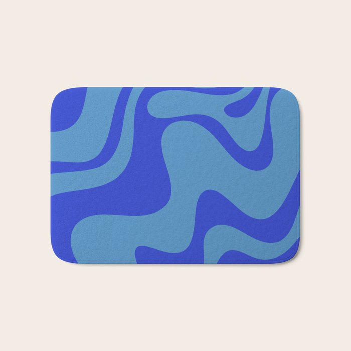 Retro Liquid Swirl Contemporary Abstract Pattern 2 in Cobalt Blue Bath Mat Gallery Image 1