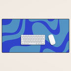 Retro Liquid Swirl Contemporary Abstract Pattern 2 in Cobalt Blue Desk Mat Gallery Image 1