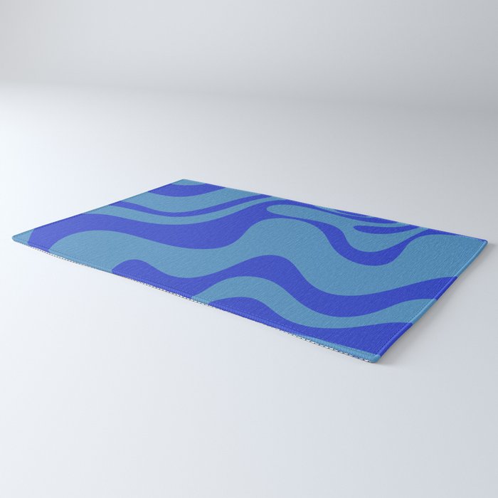 Retro Liquid Swirl Contemporary Abstract Pattern 2 in Cobalt Blue Rug Gallery Image 3