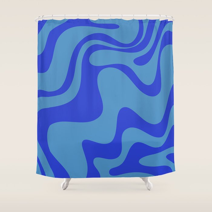 Retro Liquid Swirl Contemporary Abstract Pattern 2 in Cobalt Blue Shower Curtain Gallery Image 1