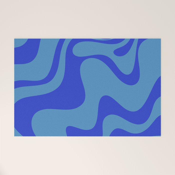 Retro Liquid Swirl Contemporary Abstract Pattern 2 in Cobalt Blue Welcome Mat Gallery Image 1
