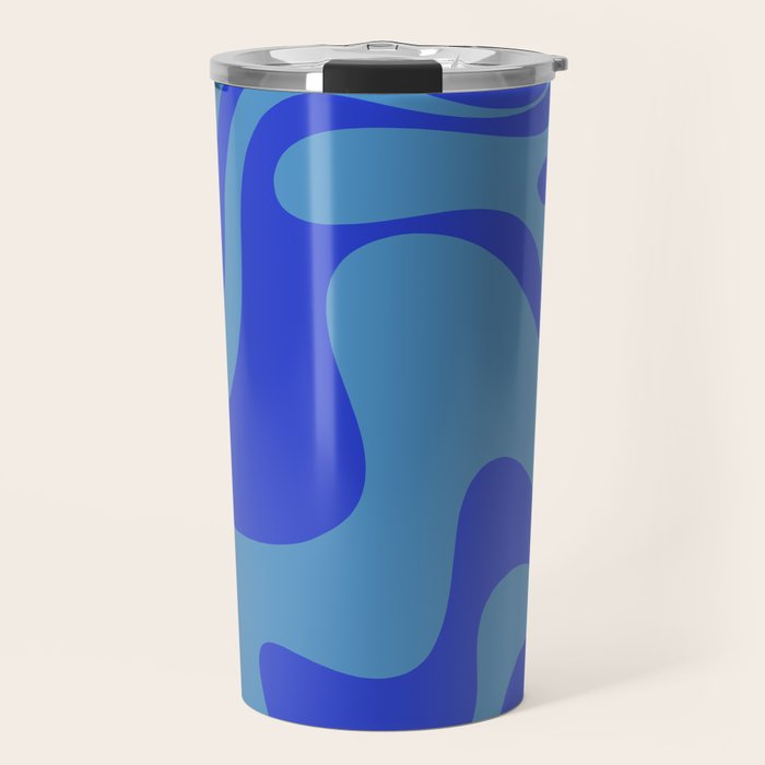 Retro Liquid Swirl Contemporary Abstract Pattern 2 in Cobalt Blue Travel Mug Gallery Image 1