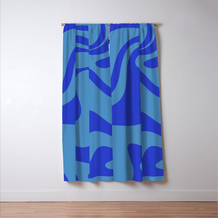 Retro Liquid Swirl Contemporary Abstract Pattern 2 in Cobalt Blue Window Curtain Gallery Image 3