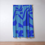 Retro Liquid Swirl Contemporary Abstract Pattern 2 in Cobalt Blue Window Curtain Gallery Image 3