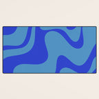 Retro Liquid Swirl Contemporary Abstract Pattern 2 in Cobalt Blue Desk Mat Gallery Image 3