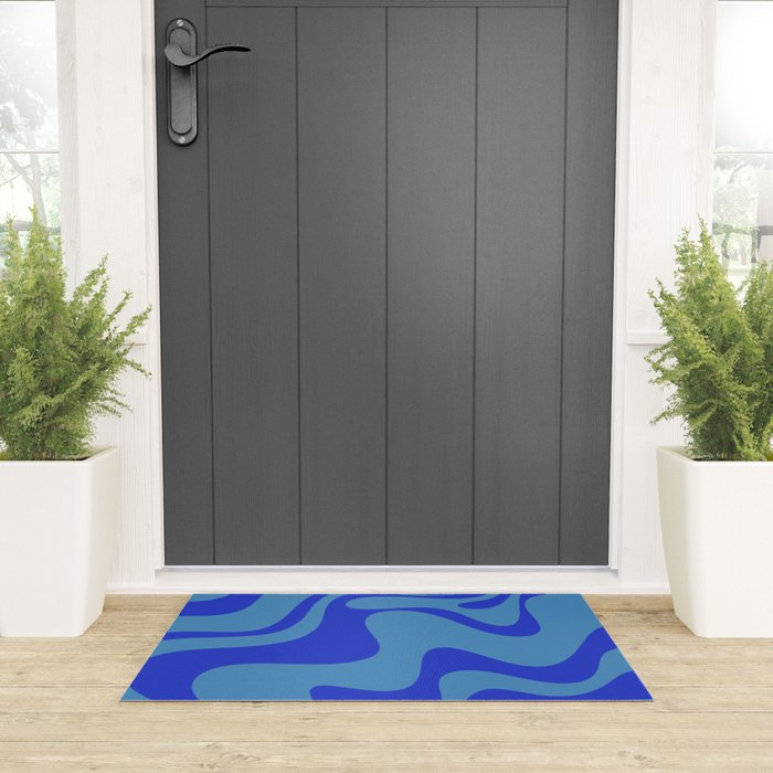 Retro Liquid Swirl Contemporary Abstract Pattern 2 in Cobalt Blue Welcome Mat Gallery Image 3