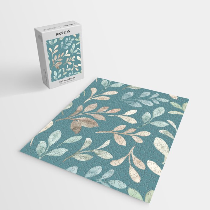 Leafy Teal Floral Jigsaw Puzzle Gallery Image 2