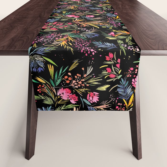 Holiday 2025 Festive Floral Foliage Colorful Dark Table Runner Gallery Image 1