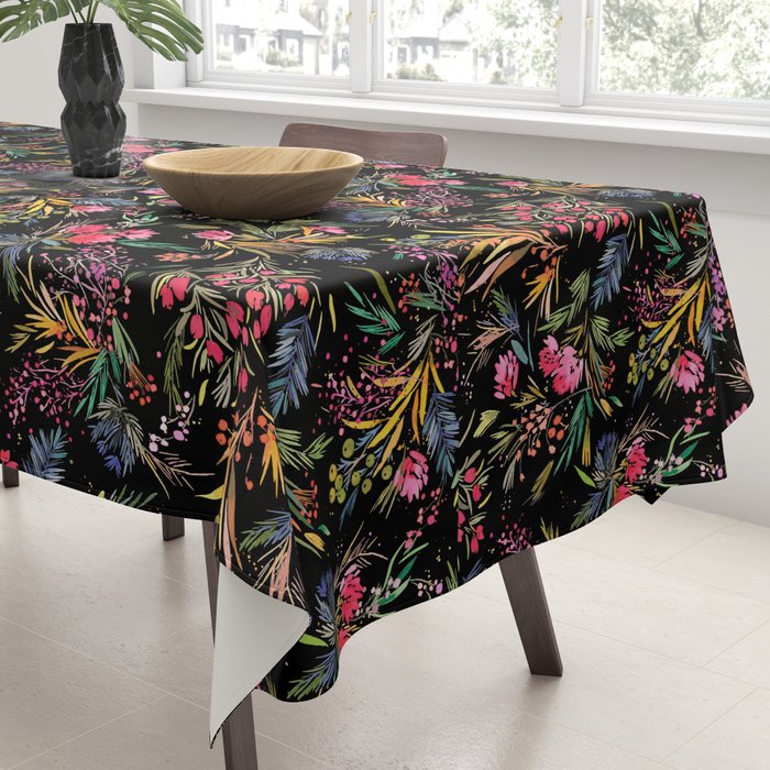 Holiday 2025 Festive Floral Foliage Colorful Dark Tablecloth Gallery Image 3