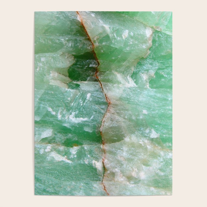 Crystalized Pale Green Quartz Slab with Copper Vein Poster Gallery Image 4