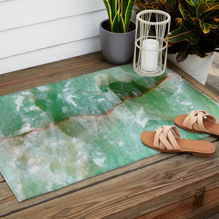 Crystalized Pale Green Quartz Slab with Copper Vein Outdoor Rug Gallery Image 2