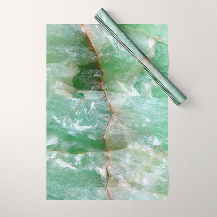 Crystalized Pale Green Quartz Slab with Copper Vein Wrapping Paper Gallery Image 1