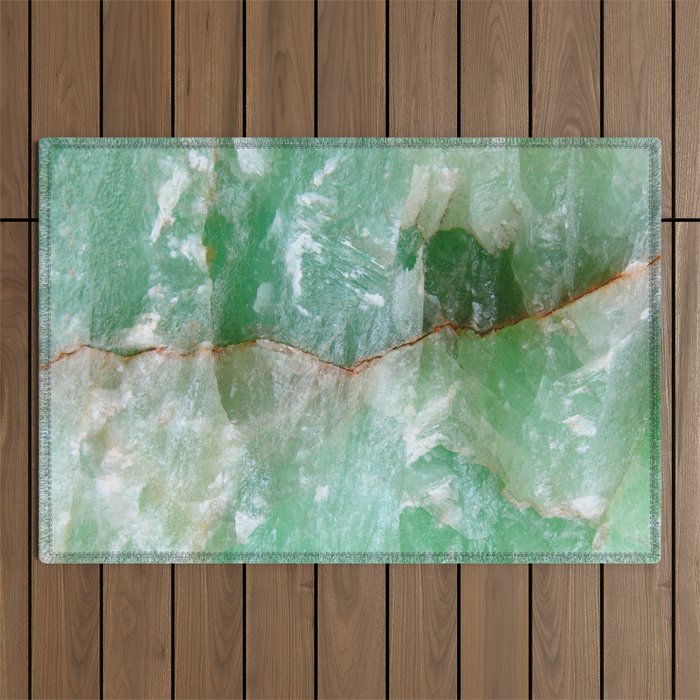 Crystalized Pale Green Quartz Slab with Copper Vein Outdoor Rug Gallery Image 1