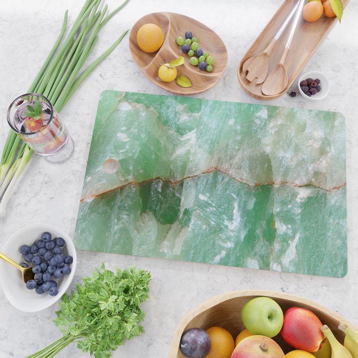 Crystalized Pale Green Quartz Slab with Copper Vein Cutting Board Gallery Image 2
