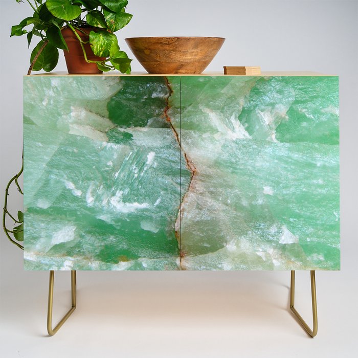 Crystalized Pale Green Quartz Slab with Copper Vein Credenza Gallery Image 1