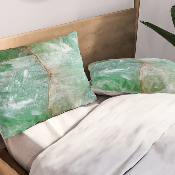 Crystalized Pale Green Quartz Slab with Copper Vein Pillow Sham Gallery Image 2