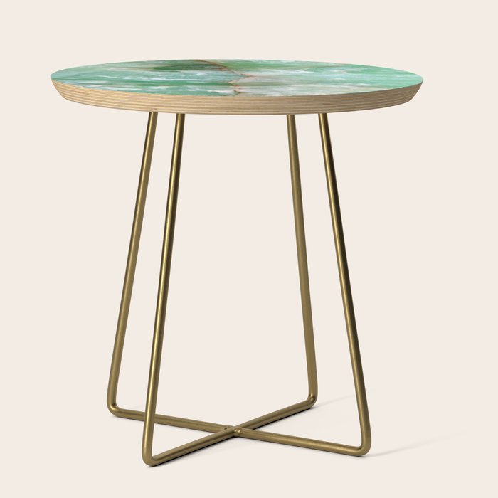 Crystalized Pale Green Quartz Slab with Copper Vein Side Table Gallery Image 1