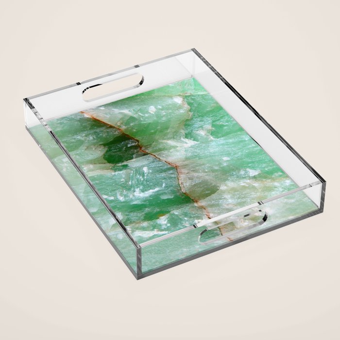 Crystalized Pale Green Quartz Slab with Copper Vein Acrylic Tray Gallery Image 1