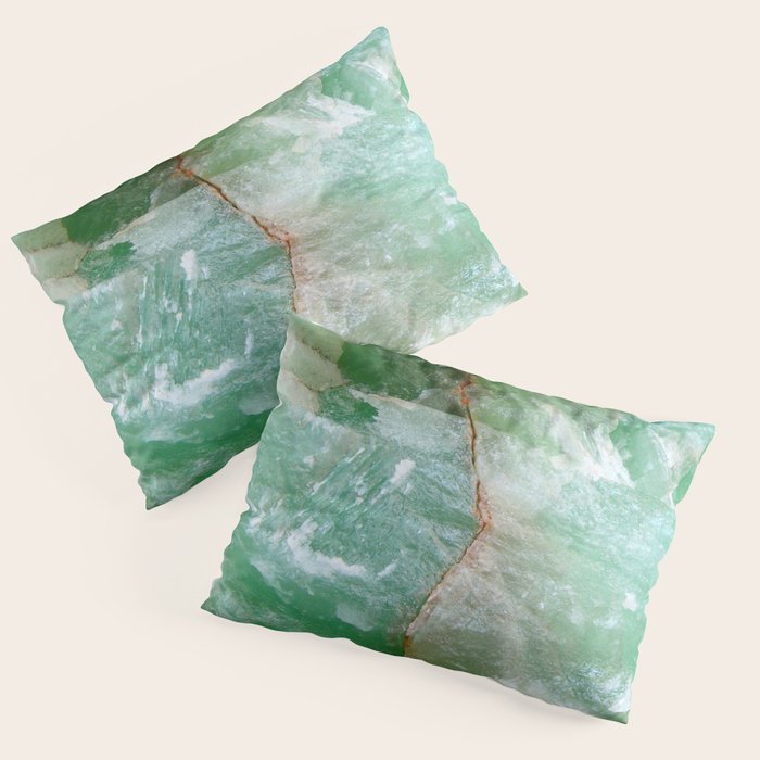 Crystalized Pale Green Quartz Slab with Copper Vein Pillow Sham Gallery Image 1