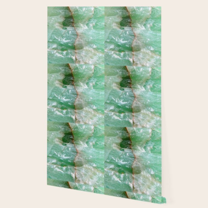 Crystalized Pale Green Quartz Slab with Copper Vein Wallpaper Gallery Image 2