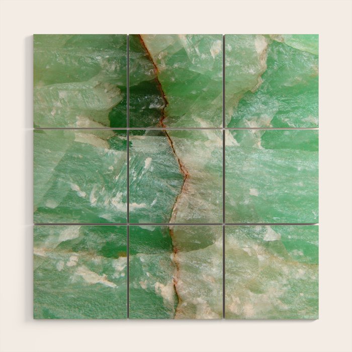Crystalized Pale Green Quartz Slab with Copper Vein Wood Wall Art Gallery Image 1
