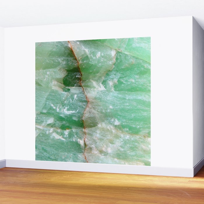 Crystalized Pale Green Quartz Slab with Copper Vein Wall Mural Gallery Image 2