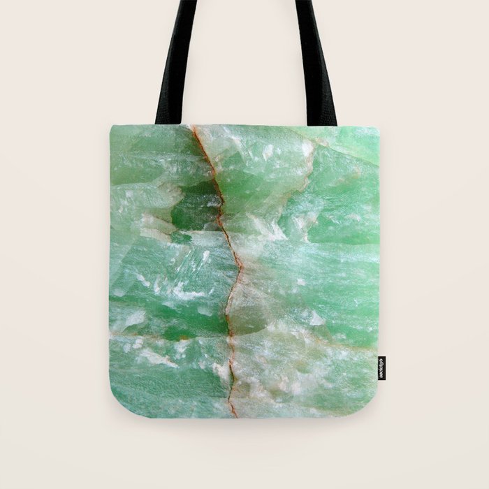 Crystalized Pale Green Quartz Slab with Copper Vein Tote Bag Gallery Image 1