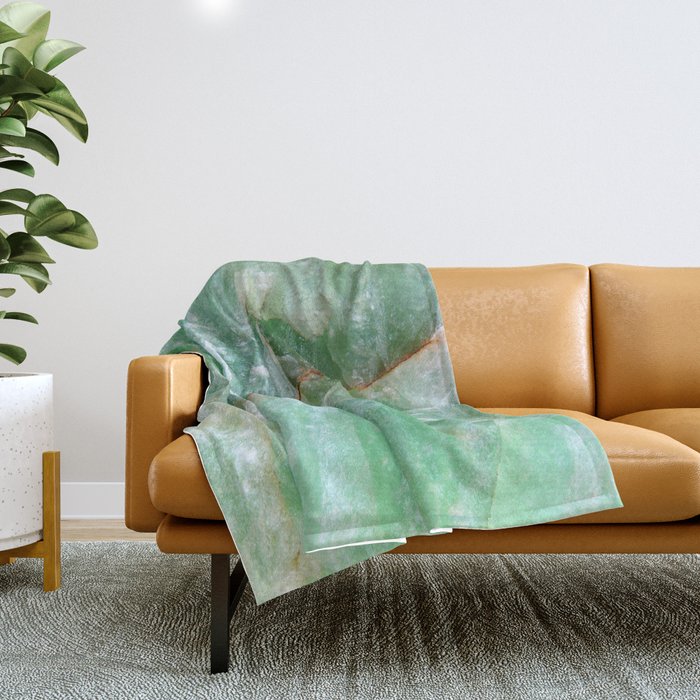 Crystalized Pale Green Quartz Slab with Copper Vein Throw Blanket Gallery Image 1