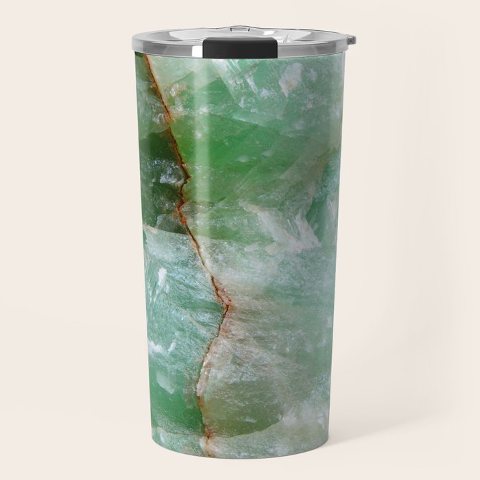 Crystalized Pale Green Quartz Slab with Copper Vein Travel Mug Gallery Image 1