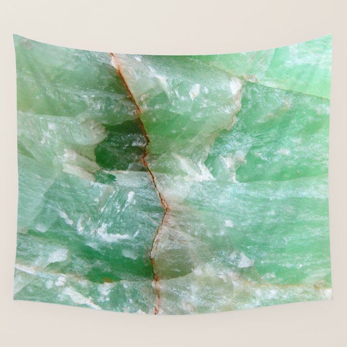 Crystalized Pale Green Quartz Slab with Copper Vein Wall Tapestry Gallery Image 1