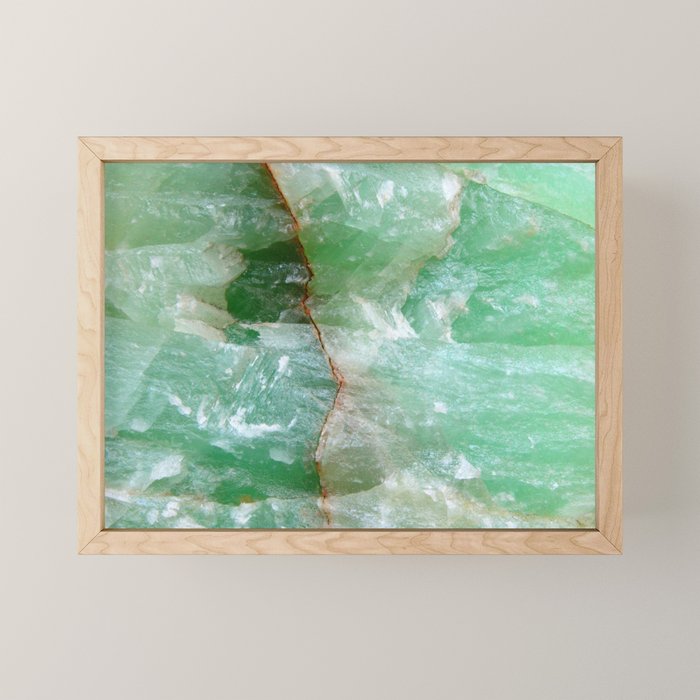 Crystalized Pale Green Quartz Slab with Copper Vein Mini Art Print Gallery Image 1