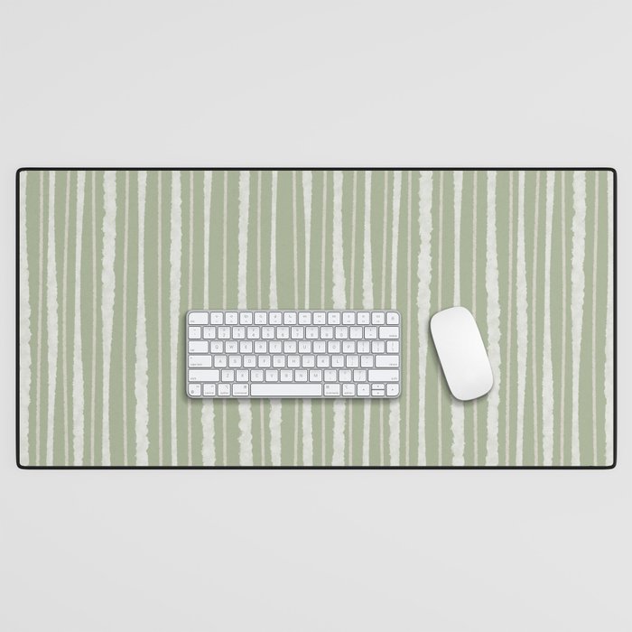 Organic Watercolor Striped Pattern in Sage Desk Mat Gallery Image 1