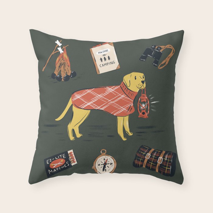 Vintage Camping Labrador Dog  Throw Pillow Gallery Image 6