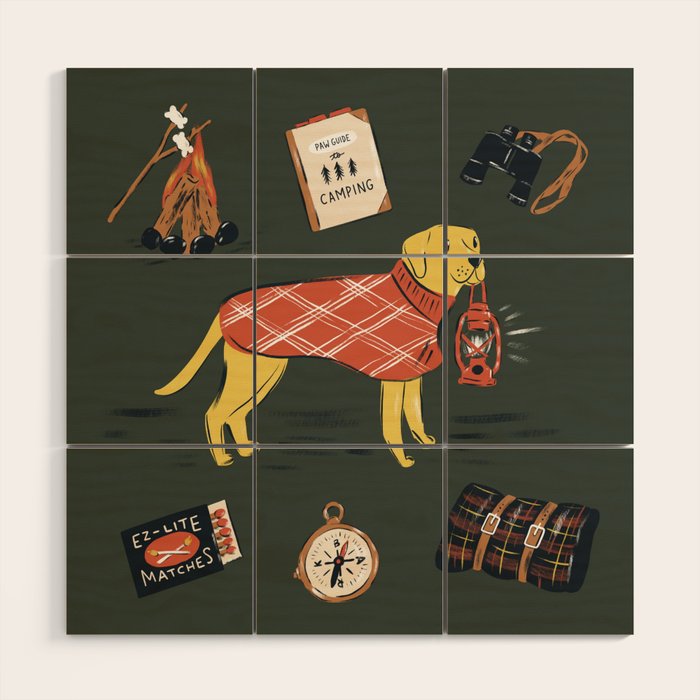 Vintage Camping Labrador Dog  Wood Wall Art Gallery Image 1