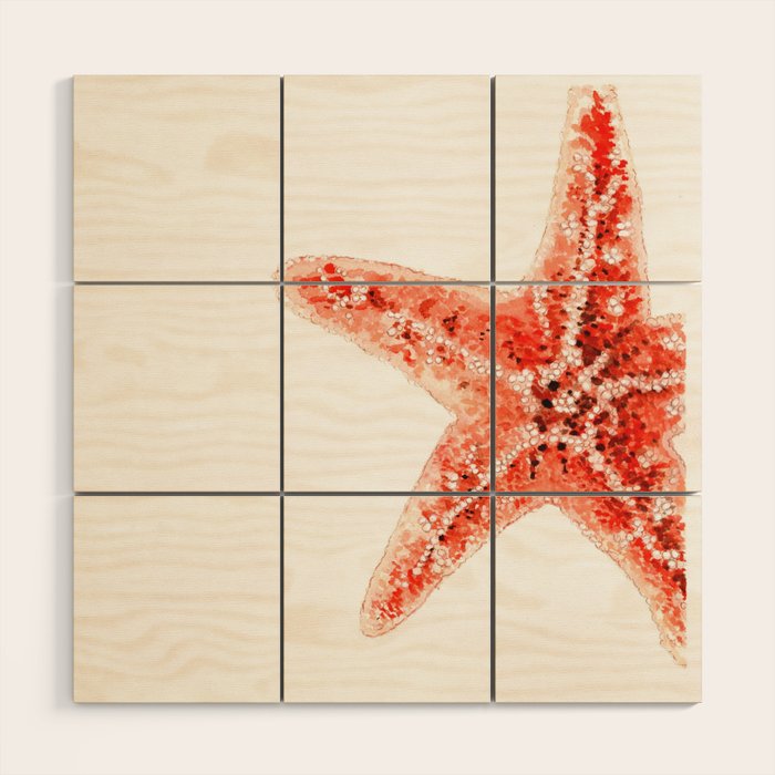 Coastal. Star Fish. Watercolor. Wood Wall Art Gallery Image 1
