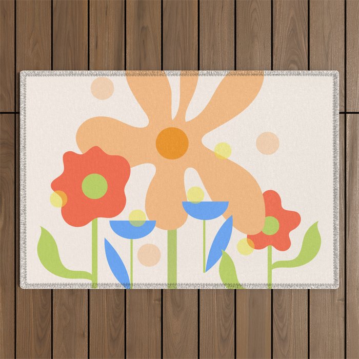 Abstract flowers composition in pink and blue Outdoor Rug Gallery Image 1