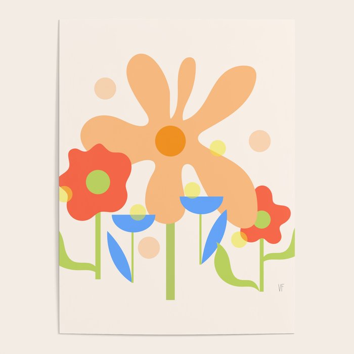 Abstract flowers composition in pink and blue Poster Gallery Image 4
