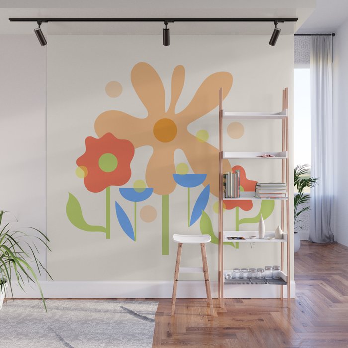 Abstract flowers composition in pink and blue Wall Mural Gallery Image 1