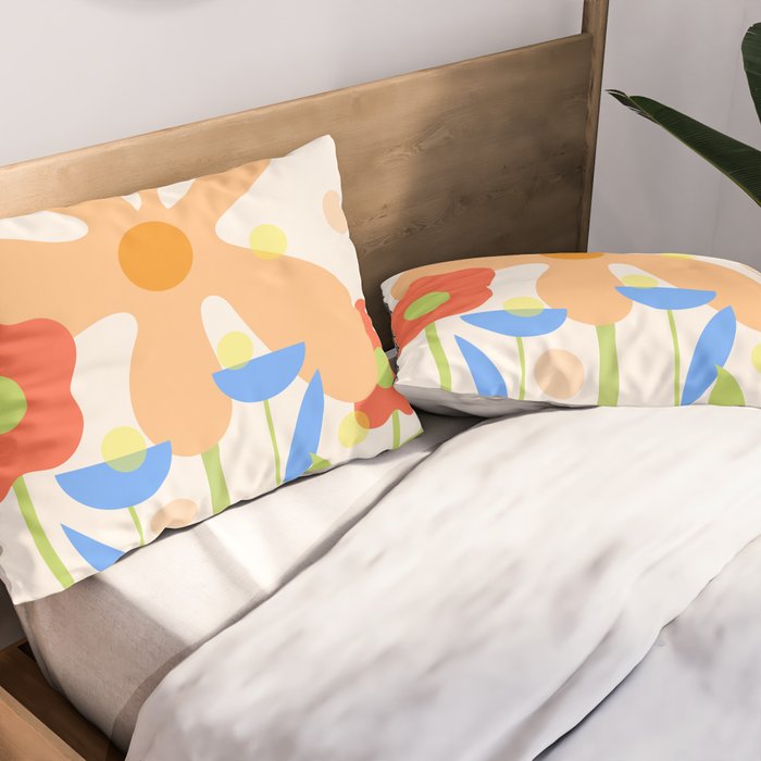 Abstract flowers composition in pink and blue Pillow Sham Gallery Image 2
