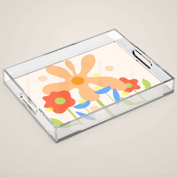 Abstract flowers composition in pink and blue Acrylic Tray Gallery Image 1