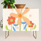 Abstract flowers composition in pink and blue Credenza Gallery Image 1