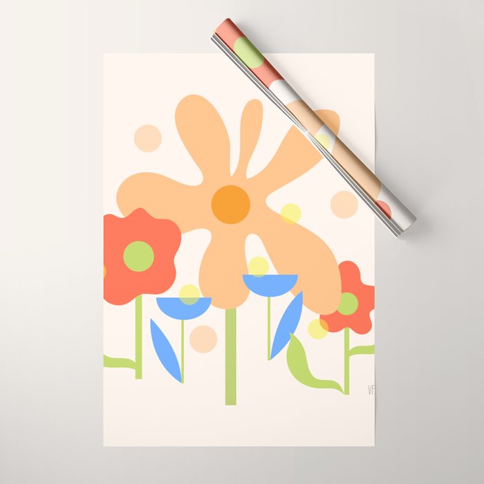 Abstract flowers composition in pink and blue Wrapping Paper Gallery Image 1